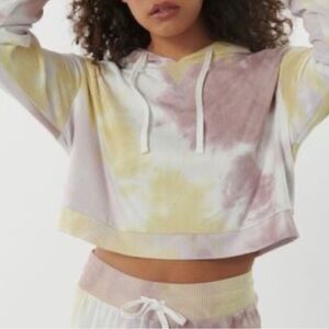 Garage Cozy Lounge Long Sleeve Crop Tie Dye Hoodie Sweatshirt Size Medium
